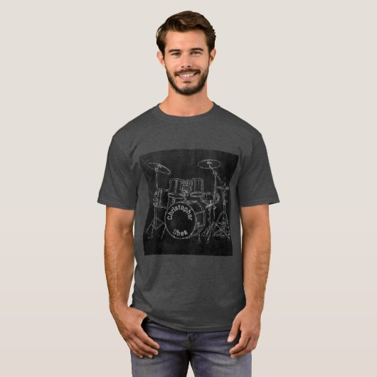 Drum Set Chalkboard Sketch Band oder Drummername T-Shirt (Vorne ganz)