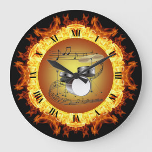 Drum Set ~ Fire Creation #3 ~ Out Of The Crucible~ Große Wanduhr
