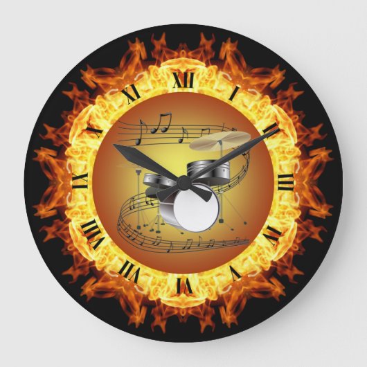 Drum Set ~ Fire Creation #3 ~ Out Of The Crucible~ Große Wanduhr (Vorderseite)