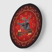 Drum Set, Merry Christmas, Maroon & Black ~ Große Wanduhr (Winkel)