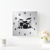 Drum Set Music Design Schwarze Zahlen Quadratische Wanduhr (Zuhause)