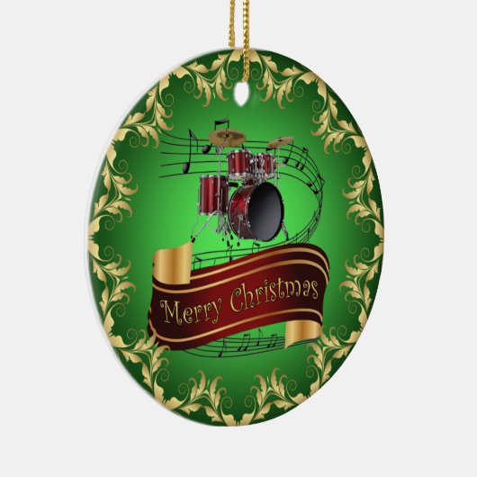Drum Set ~ Musical Scroll ~ Frohe Weihnachten ~ * Keramik Ornament (Rechts)