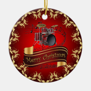 Drum Set ~ Musical Scroll ~ Frohe Weihnachten ~ * Keramik Ornament