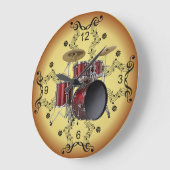 Drum Set ~ Musical Scroll ~ Goldener Hintergrund ~ Große Wanduhr (Winkel)
