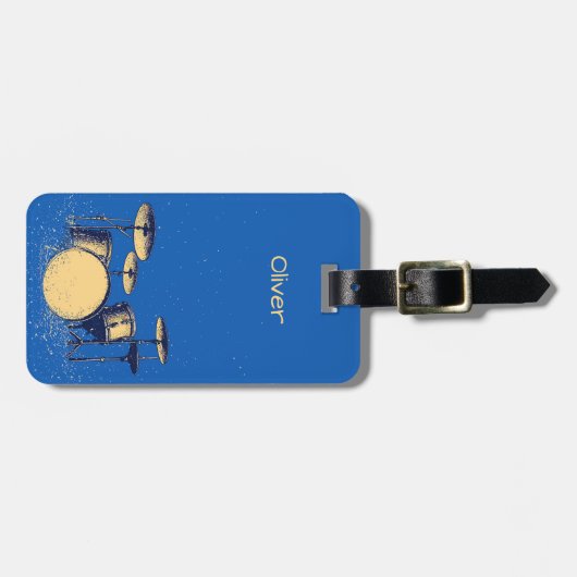 Drum Set on Blue Gepäckanhänger (Vorderseite horizontal)