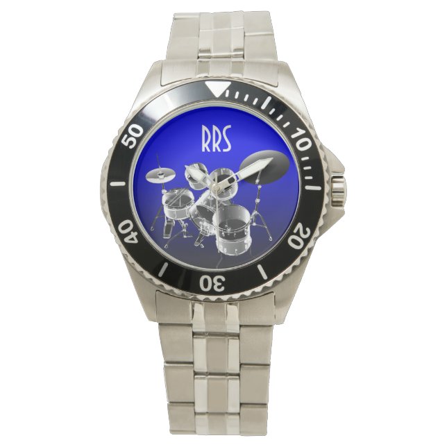 Drum Set Personalisiert Monogram Gift Watch Armbanduhr (Vorderseite)