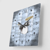 Drum Set~Rollsheet Music~Blue Tint Hintergrund Quadratische Wanduhr (Winkel)