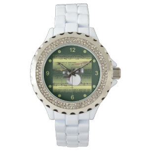 Drum Set~Rollsheet Music~Gold/Green Background Armbanduhr