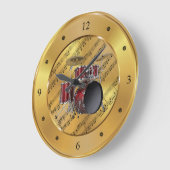 Drum Set ~ Sheet Music ~ Gold Background ~ Einziga Große Wanduhr (Winkel)