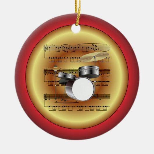 Drum Set~Sheet Music~Red/Green/Gold~Christmas~ Keramik Ornament (Vorne)