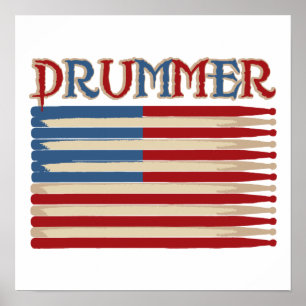 Drum Stick USA Flag Drummer T-Shirts und Geschenke Poster