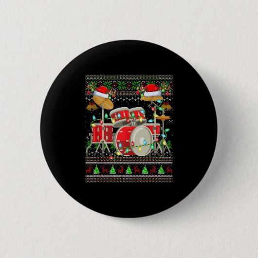 Drum Ugly Christmas Sweater Musical Drum Player Dr Button (Vorderseite)