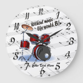 Drum - Without Music Life Would B Flat Wall Clock Große Wanduhr