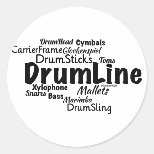 Drumline Word Cloud Black Text Runder Aufkleber (Vorderseite)