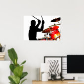Drummer bleibt in Luft-Schatten-realen Trommeln Poster (Heimbüro)