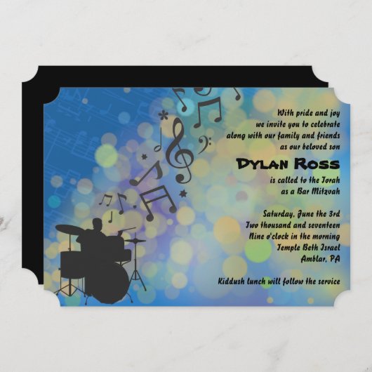DRUMMER BOY Bar Mitzvah Einladung (Vorne/Hinten)