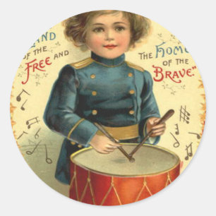 Drummer Boy Star Red White Blue Runder Aufkleber