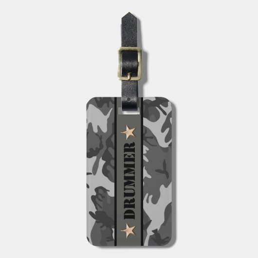 DRUMMER Camouflage Print Snare Drum Drumming Schla Gepäckanhänger (Vorderseite vertikal)