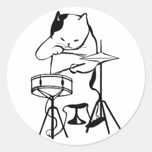 Drummer Cat Drums Musician Rock Jazz Niedlich Runder Aufkleber