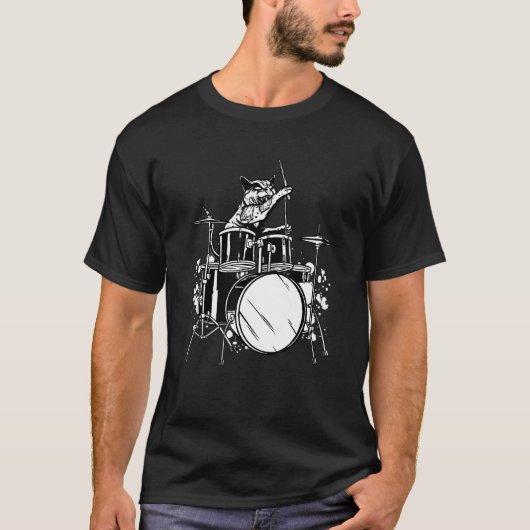 Drummer Cat Playing Drum Drum Set Drums Player Dr. T-Shirt (Vorderseite)