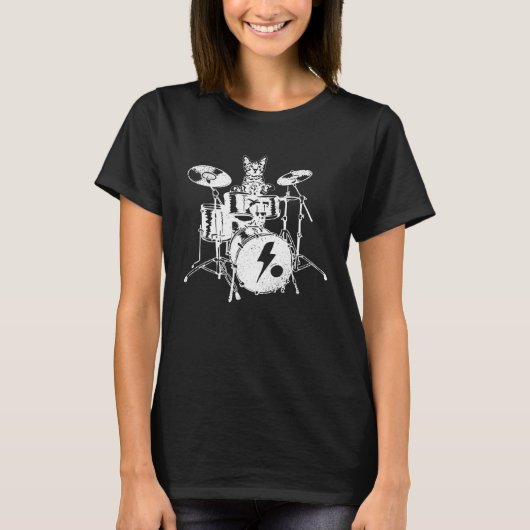 Drummer Cat Rock And Roll Drum Meow Kitty Heavy Me T-Shirt (Vorderseite)