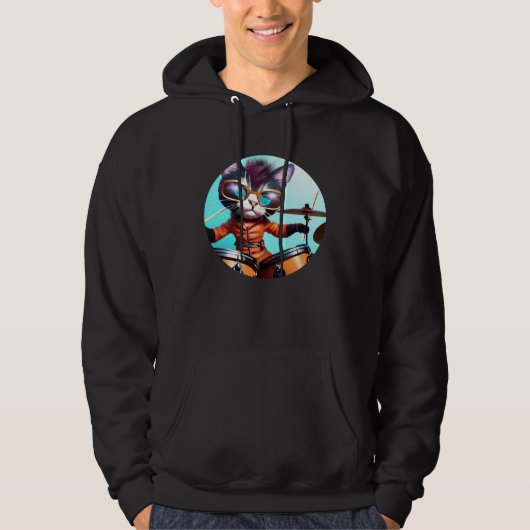 Drummer Cat with Drumset Hoodie (Vorderseite)