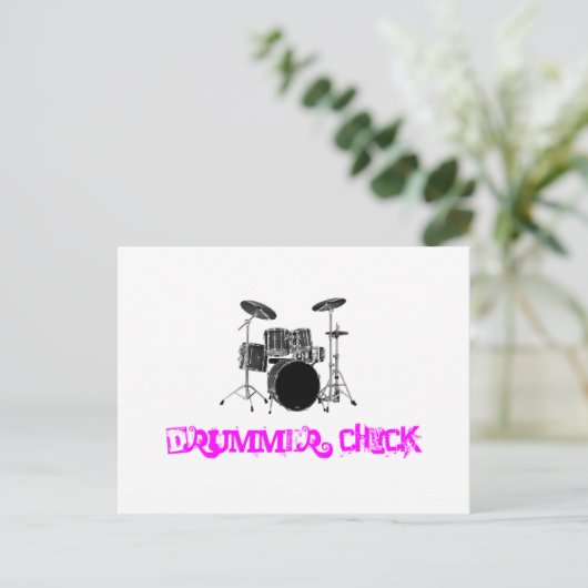 Drummer Chick Postkarte (Stehend Vorderseite)