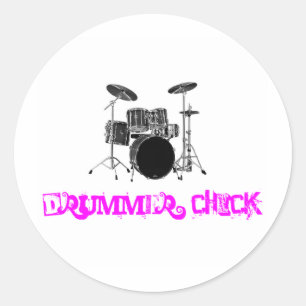 Drummer Chick Runder Aufkleber