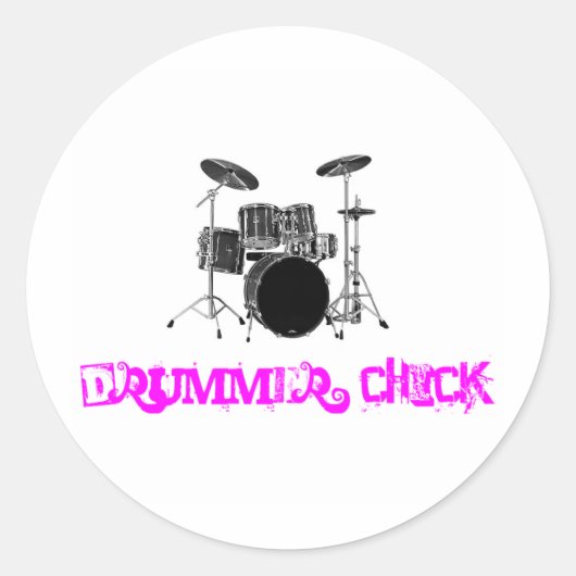 Drummer Chick Runder Aufkleber (Vorderseite)