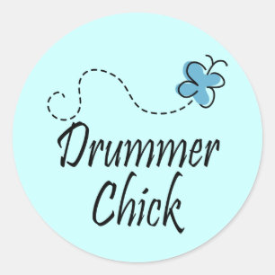 Drummer Chick Runder Aufkleber