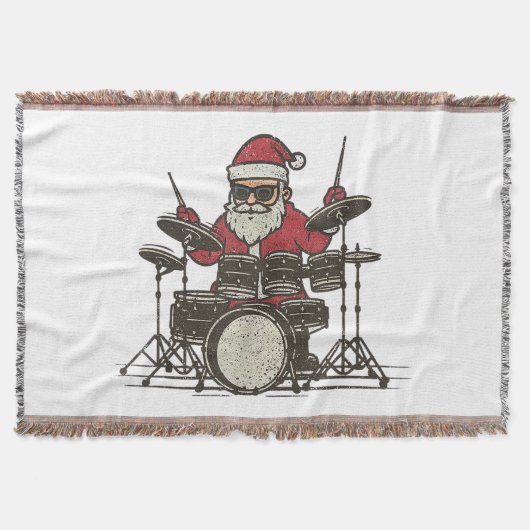 Drummer Christmas Funny Vintage Santa Playing Drum Decke (Vorderseite)