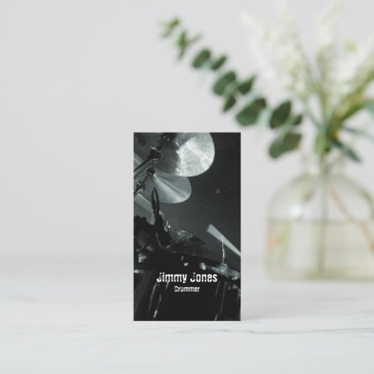 Drummer Cymbals und Toms Gray Business Card Visitenkarte (Stehend Vorderseite)