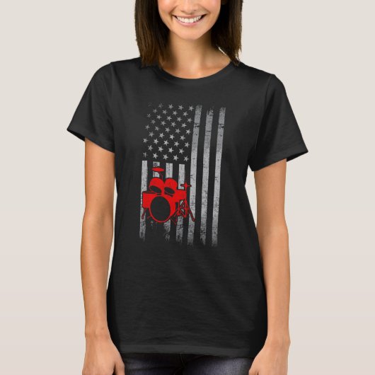 Drummer Drum Retro American Flag 4th of July Musi T-Shirt (Vorderseite)