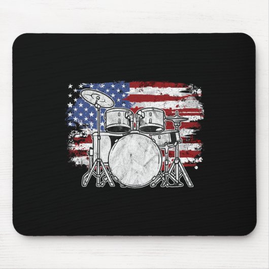 Drummer Drum Set Drums Usa Flag American 4. Ju Mousepad (Vorne)