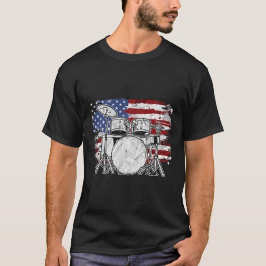 Drummer Drum Set Drums USA Flag American 4th Ju T-Shirt (Vorderseite)