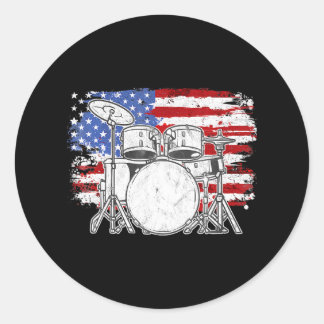 Drummer Drum Set Drums USA Flag American 4th of Runder Aufkleber