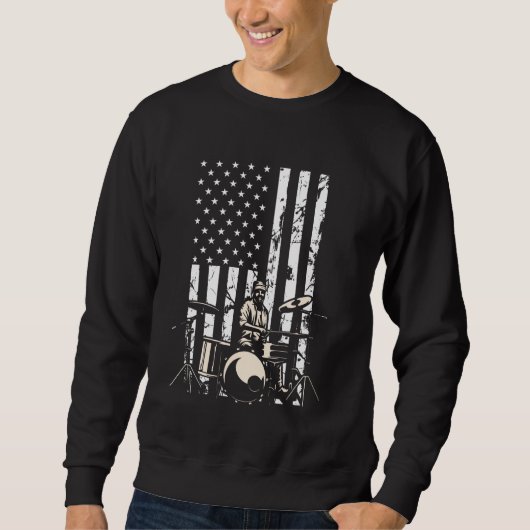 Drummer Drum Set Drums USA Flag American Drumming Sweatshirt (Vorderseite)