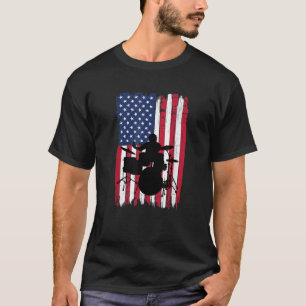 Drummer Drum Set Silhouette American Flag USA Part T-Shirt