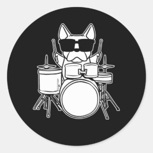 Drummer Drummer Hund mit Trommeln Runder Aufkleber