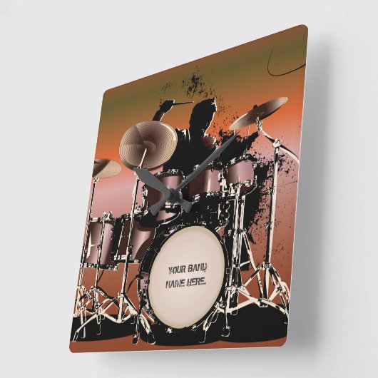 Drummer Drums Set Quadratische Wanduhr (Winkel)