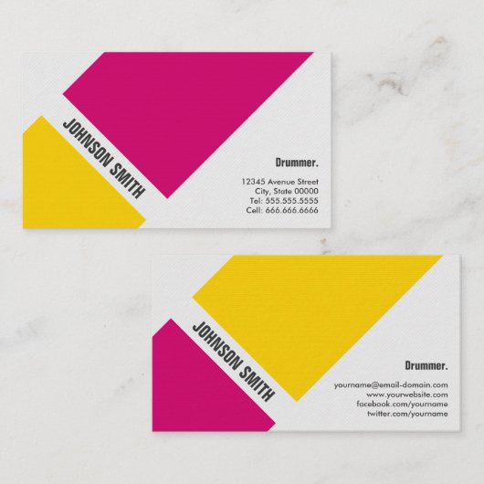 Drummer - einfach rosa gelb visitenkarte (Vorne/Hinten)