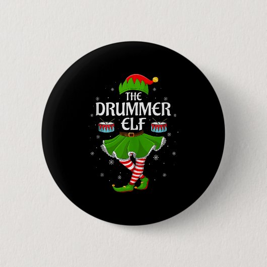Drummer Elf Christmas Family Girls Women Elf Squad Button (Vorderseite)