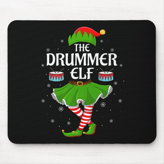 Drummer Elf Christmas Family Girls Women Elf Squad Mousepad (Vorne)