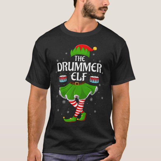 Drummer Elf Christmas Family Girls Women Elf Squad T-Shirt (Vorderseite)