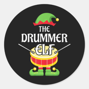 Drummer Elf Family Matching Group Christmas Drum Runder Aufkleber