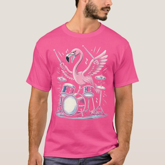 Drummer Flamingo Drumming Player Trommeln T-Shirt (Vorderseite)