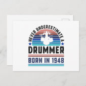 Drummer geboren 1948 80th Birthday Drumming Gift V Postkarte (Vorne/Hinten)