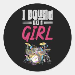 Drummer Girl Drumset Female Drum Musik Runder Aufkleber