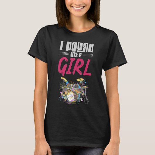 Drummer Girl Drumset Female Drum Musik T-Shirt (Vorderseite)
