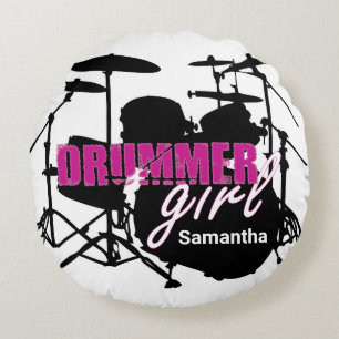 Drummer Girl First Name Grunge Lila mit Text Ro Rundes Kissen